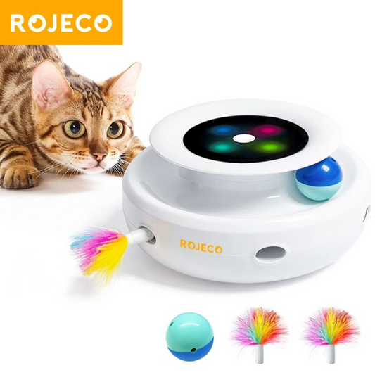 ROJECO- Fun Ball Game with Automatic Feathers for Dogs and Cats, 2-in-1 Smart Toys